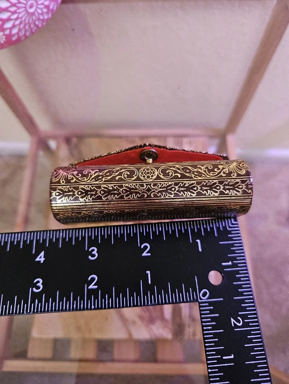 Antique made in Italy lipstick case holder mirror with Button closure.